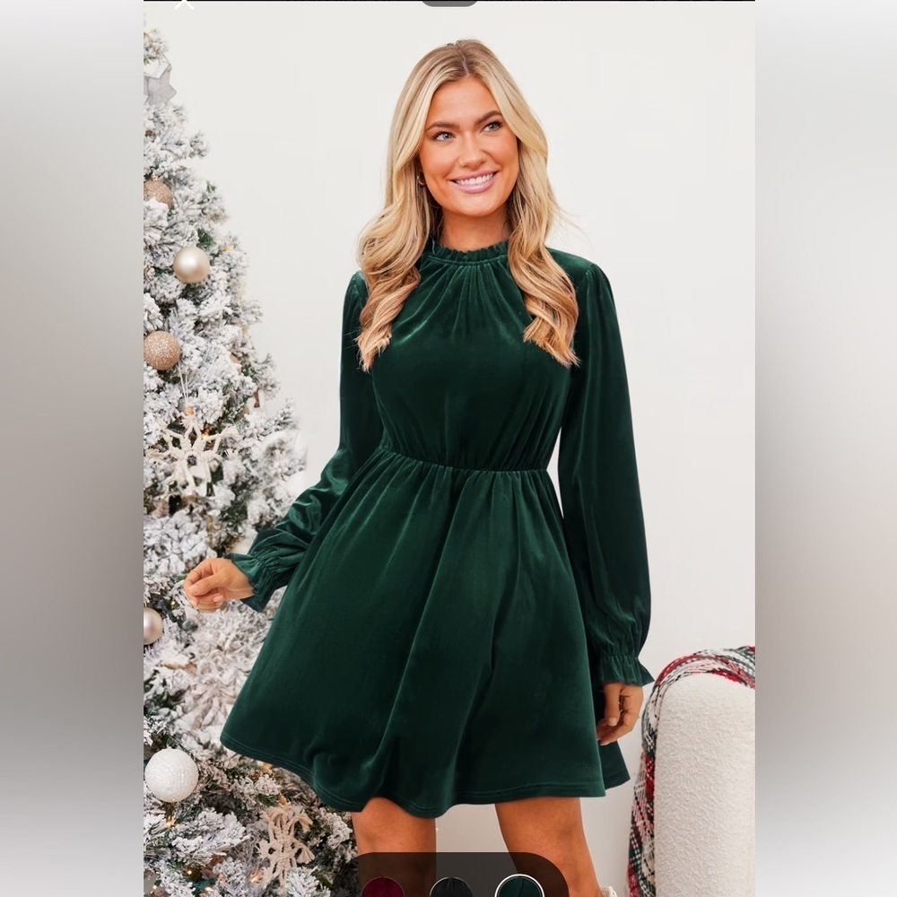 Cupshe Dark Green Long Sleeve Dress